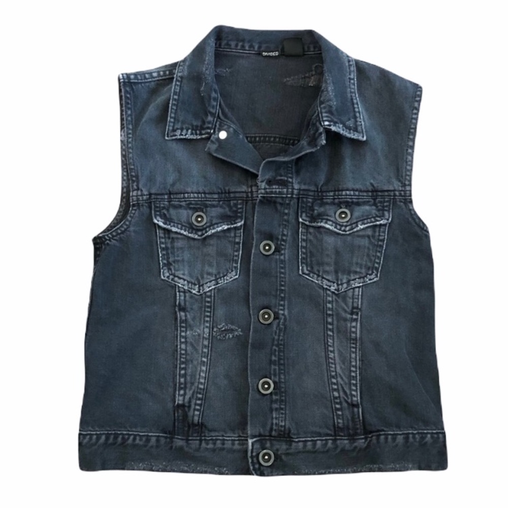 H&M Divided Black Distressed Denim Vest